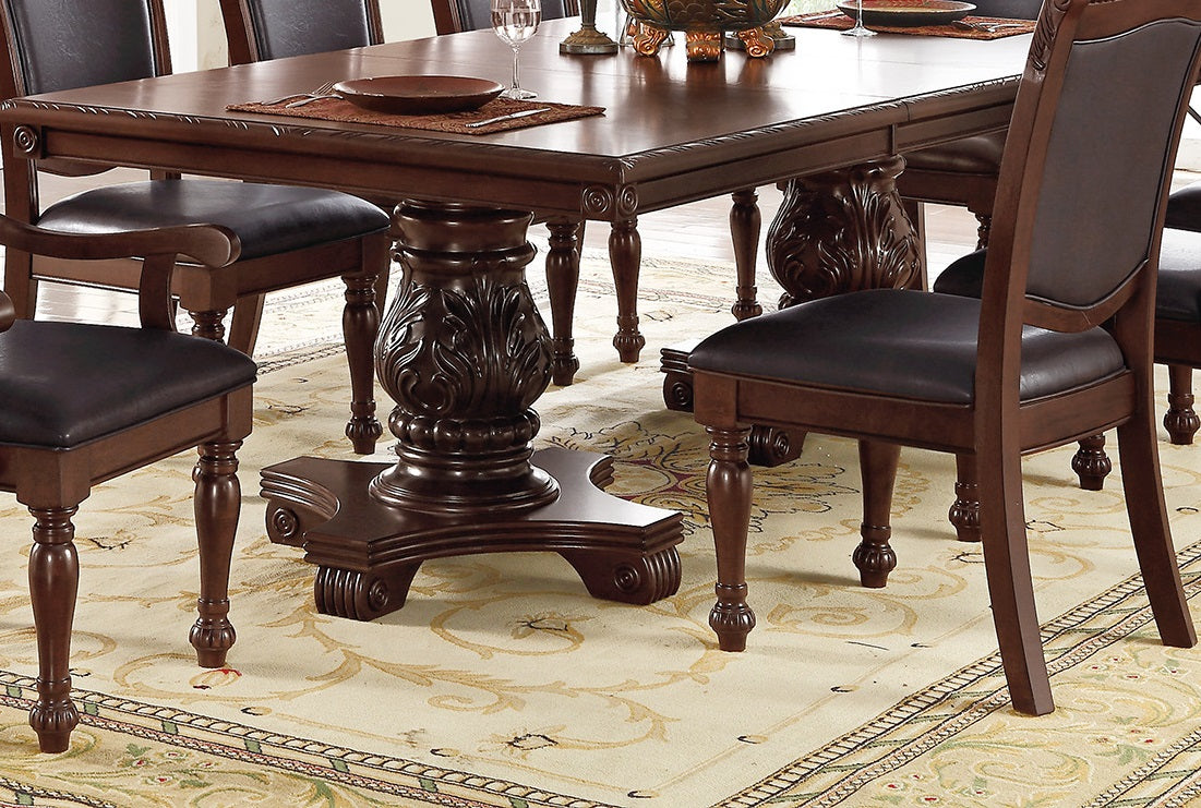 Formal Dining Room Table w Leaf Brown 1pc Dining Table Only Double Pedestal Base Royal Rectangle Table