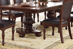 Formal Dining Room Table w Leaf Brown 1pc Dining Table Only Double Pedestal Base Royal Rectangle Table