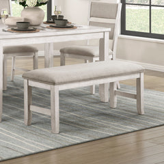 Modern Farmhouse Dining Bench Antique White Finish Upholstered Seat Wooden Furniture 1pc