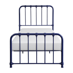 Metal Bed Blue Finish Twin Platform Bed 1pc, Bed in a Box