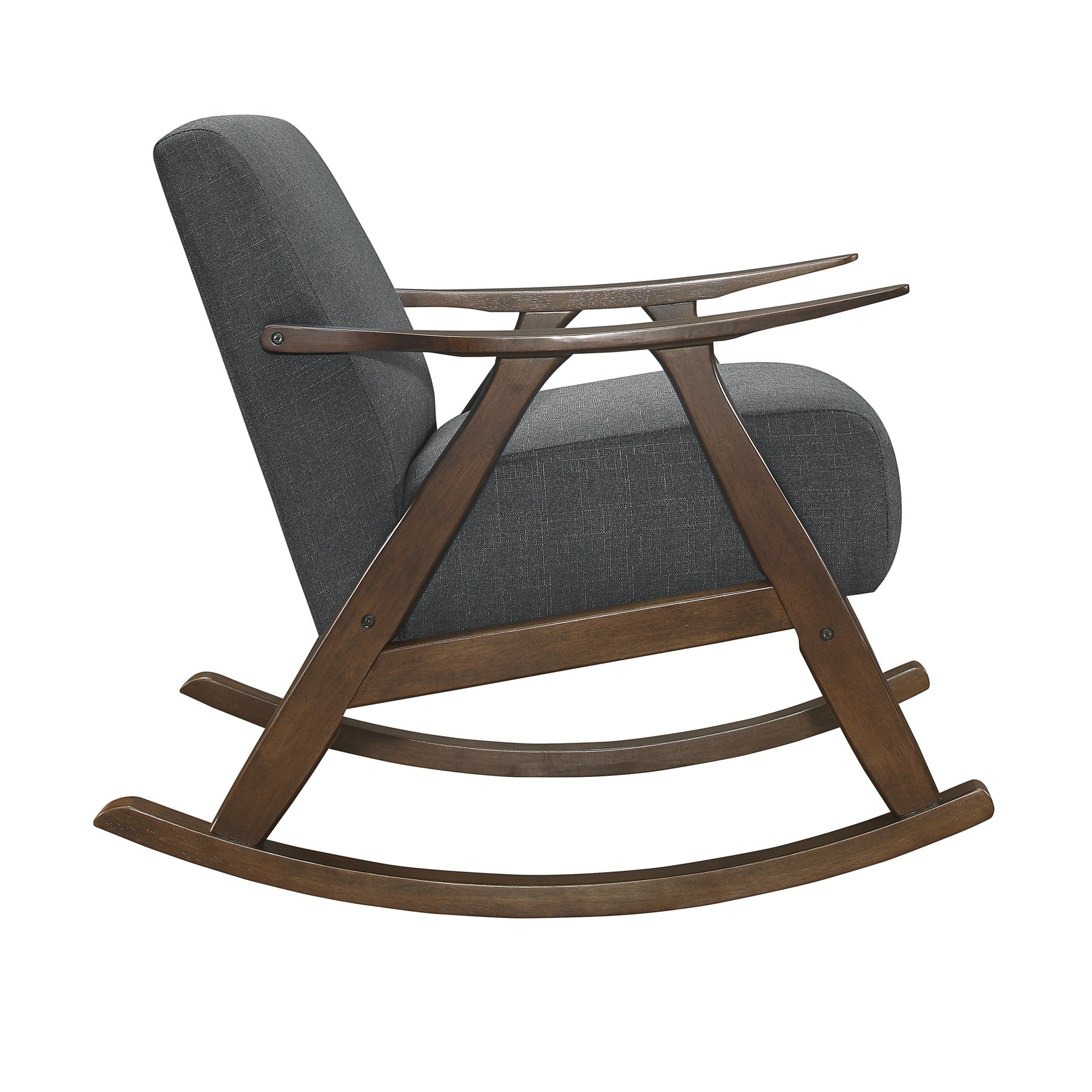 Modern Home Furniture 1pc Rocking Chair Dark Gray Fabric Upholstered Dark Walnut Finish Wood Cushion Seat and Back