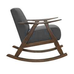 Modern Home Furniture 1pc Rocking Chair Dark Gray Fabric Upholstered Dark Walnut Finish Wood Cushion Seat and Back