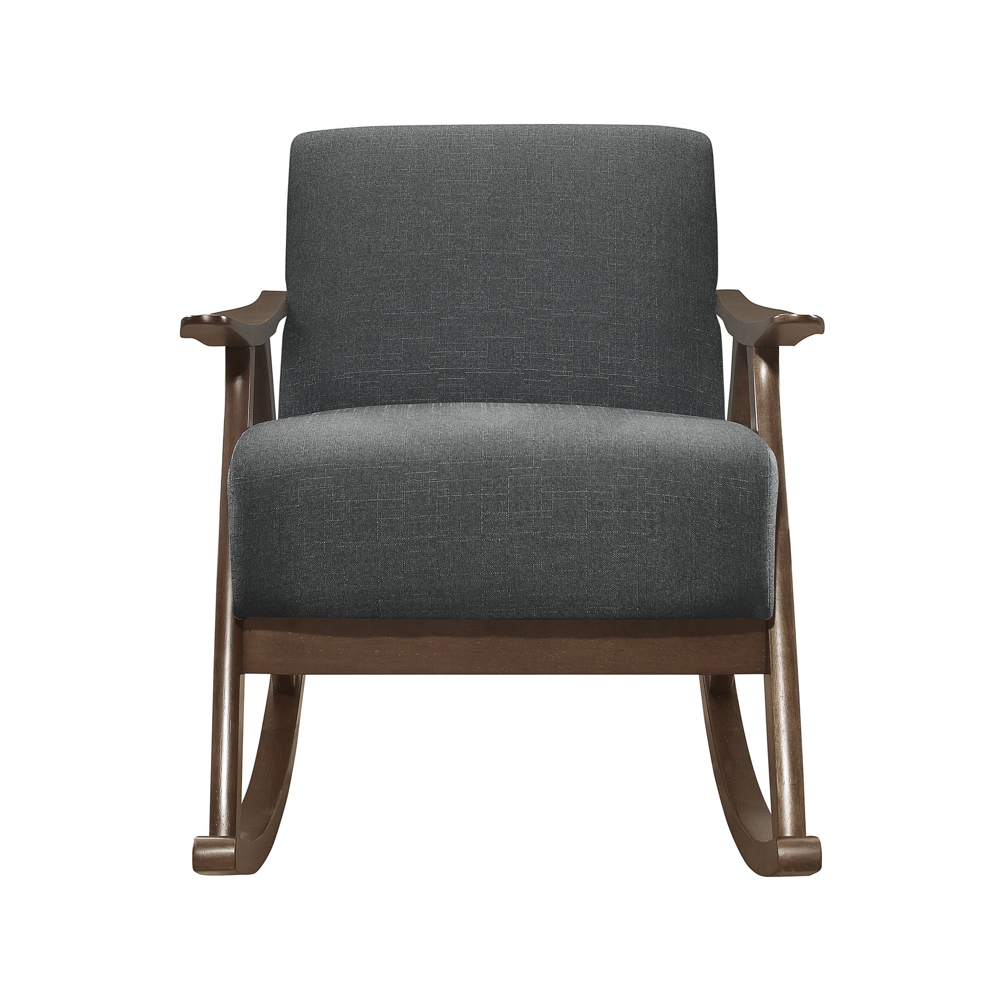 Modern Home Furniture 1pc Rocking Chair Dark Gray Fabric Upholstered Dark Walnut Finish Wood Cushion Seat and Back