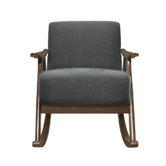 Modern Home Furniture 1pc Rocking Chair Dark Gray Fabric Upholstered Dark Walnut Finish Wood Cushion Seat and Back