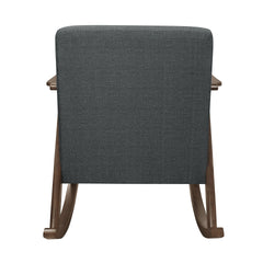 Modern Home Furniture 1pc Rocking Chair Dark Gray Fabric Upholstered Dark Walnut Finish Wood Cushion Seat and Back