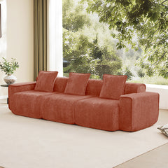 Streamlined Design Deep Seat Modular 3 Seat Boneless Sofa with French Edge Piping,No Assembly Required, Modern Modular 3-Seat Sofa Couch with Throw Pillows,Velvet Fabric Red