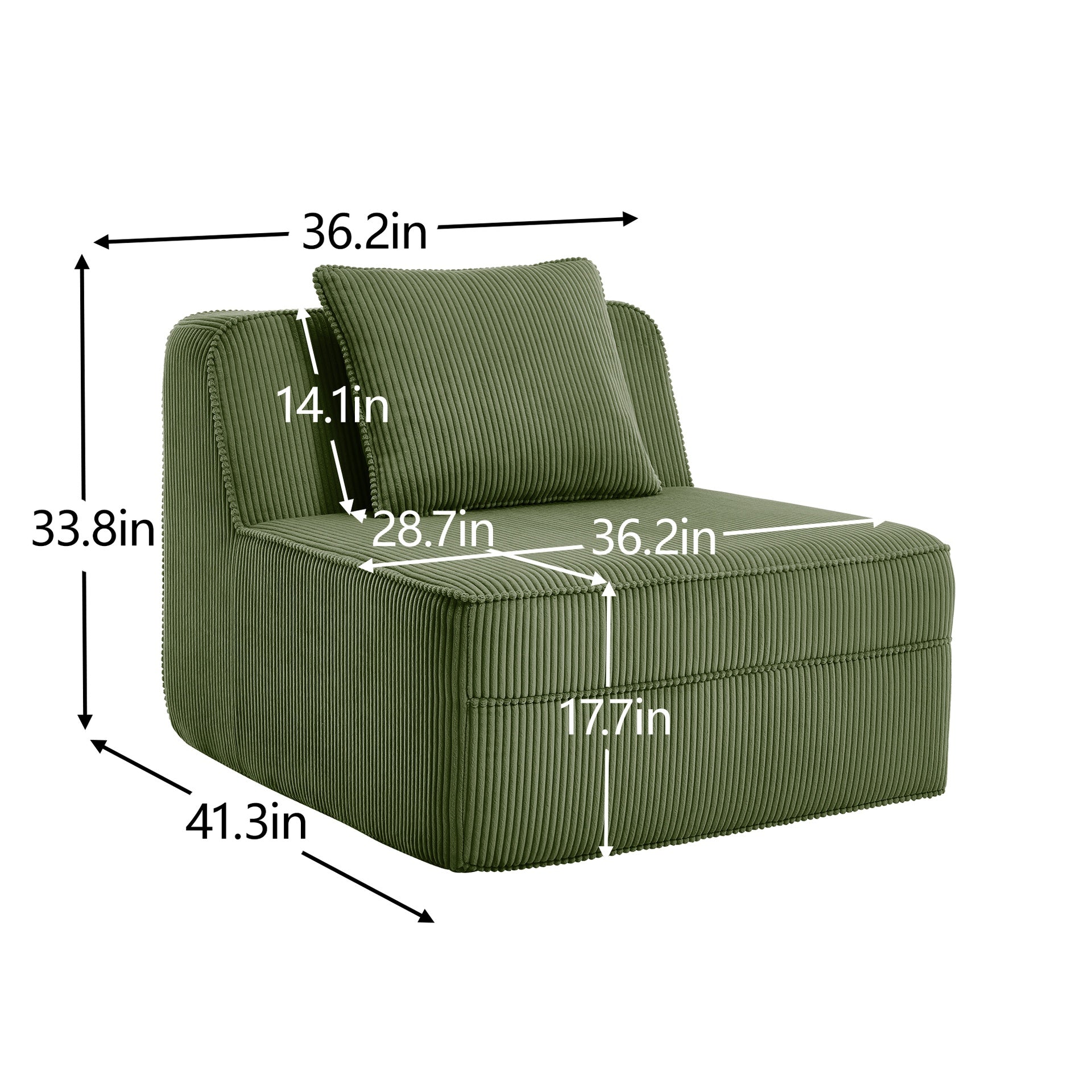 Martha Armless Sofa W/Pillow Corduroy -Green