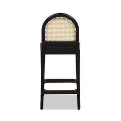 Panama 26.5" Curved Back Cane Rattan Counter Stool, Set of 2, Ebony Black Boucle