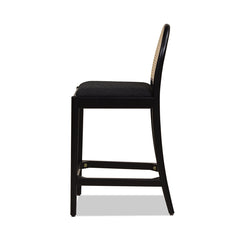 Panama 26.5" Curved Back Cane Rattan Counter Stool, Set of 2, Ebony Black Boucle