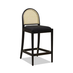 Panama 26.5" Curved Back Cane Rattan Counter Stool, Set of 2, Ebony Black Boucle