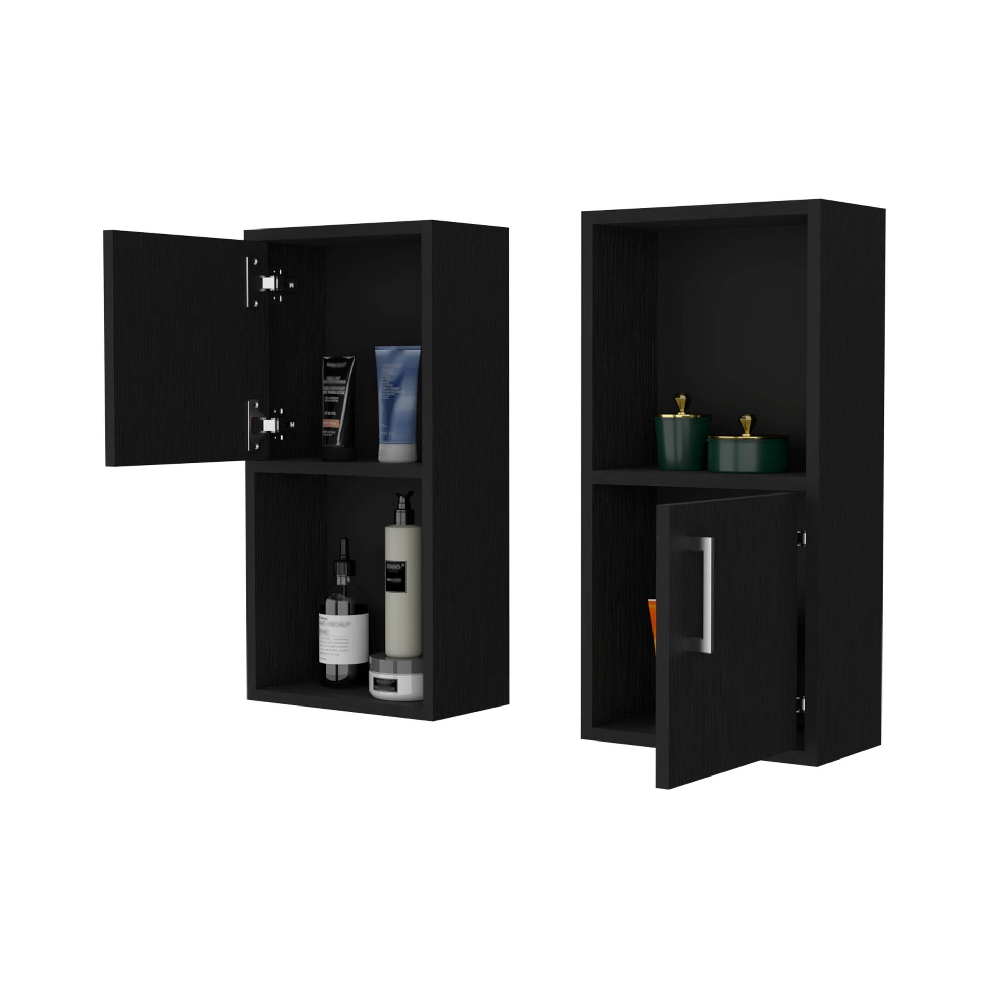 FM FURNITURE Dixie 2 bathroom medicine cabinets with storage with open shelf, Black