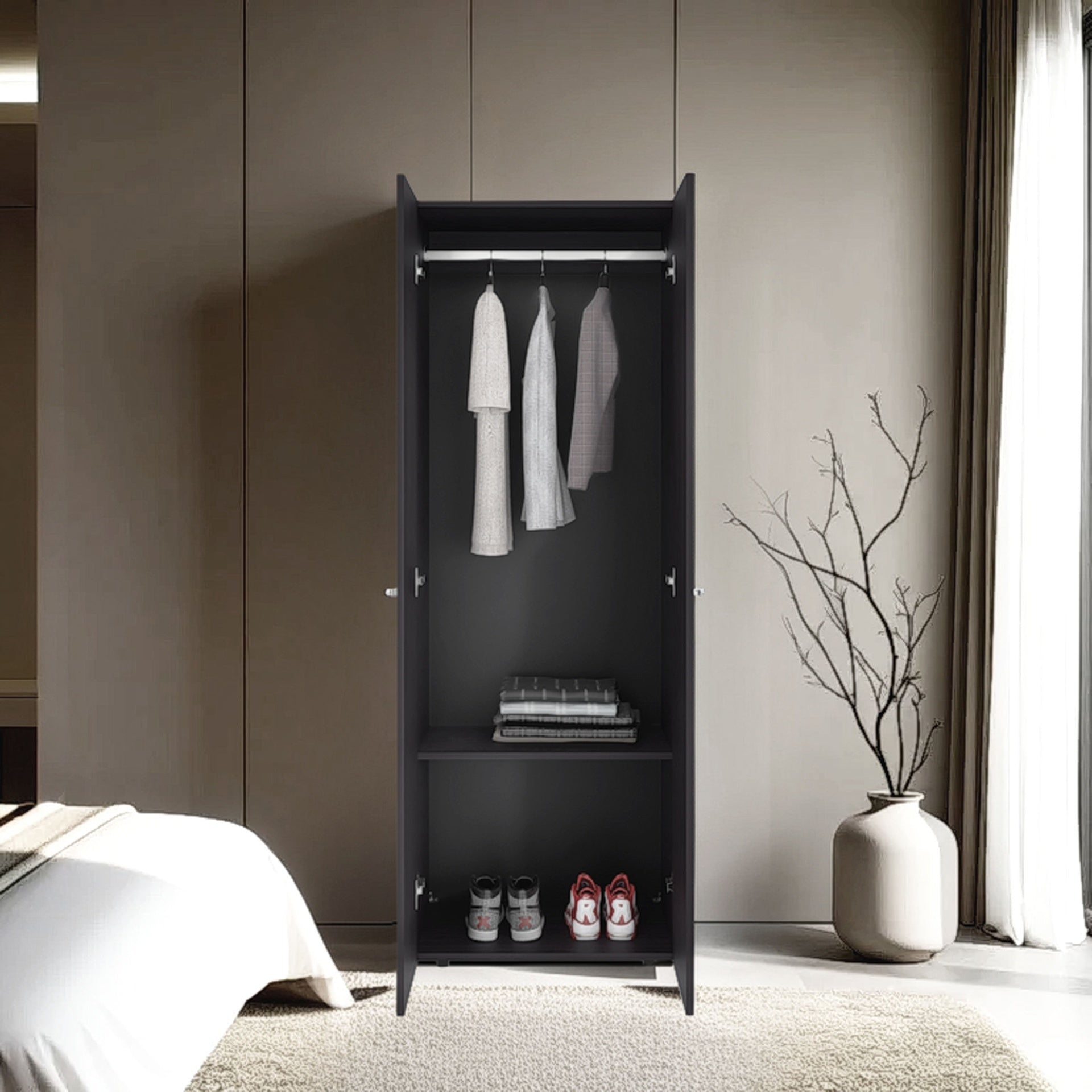 FM FURNITURE Basin  2-Door Tall Wardrobe Cabinet 66.9 inchH,  Bedroom, Wenge
