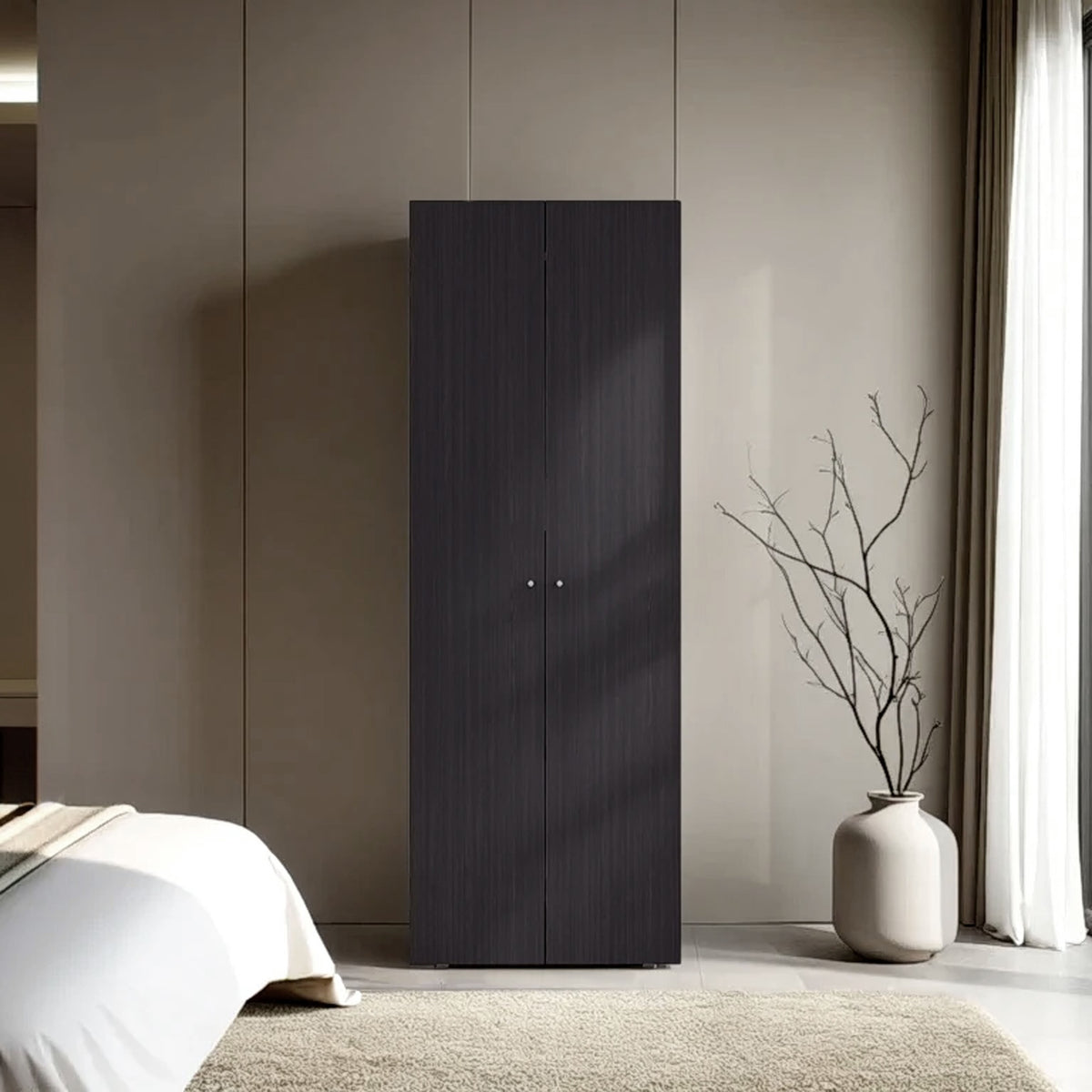 FM FURNITURE Basin  2-Door Tall Wardrobe Cabinet 66.9 inchH,  Bedroom, Wenge