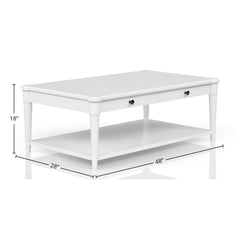 White Finished Cocktail Table With Two Storage Drawers and Casters