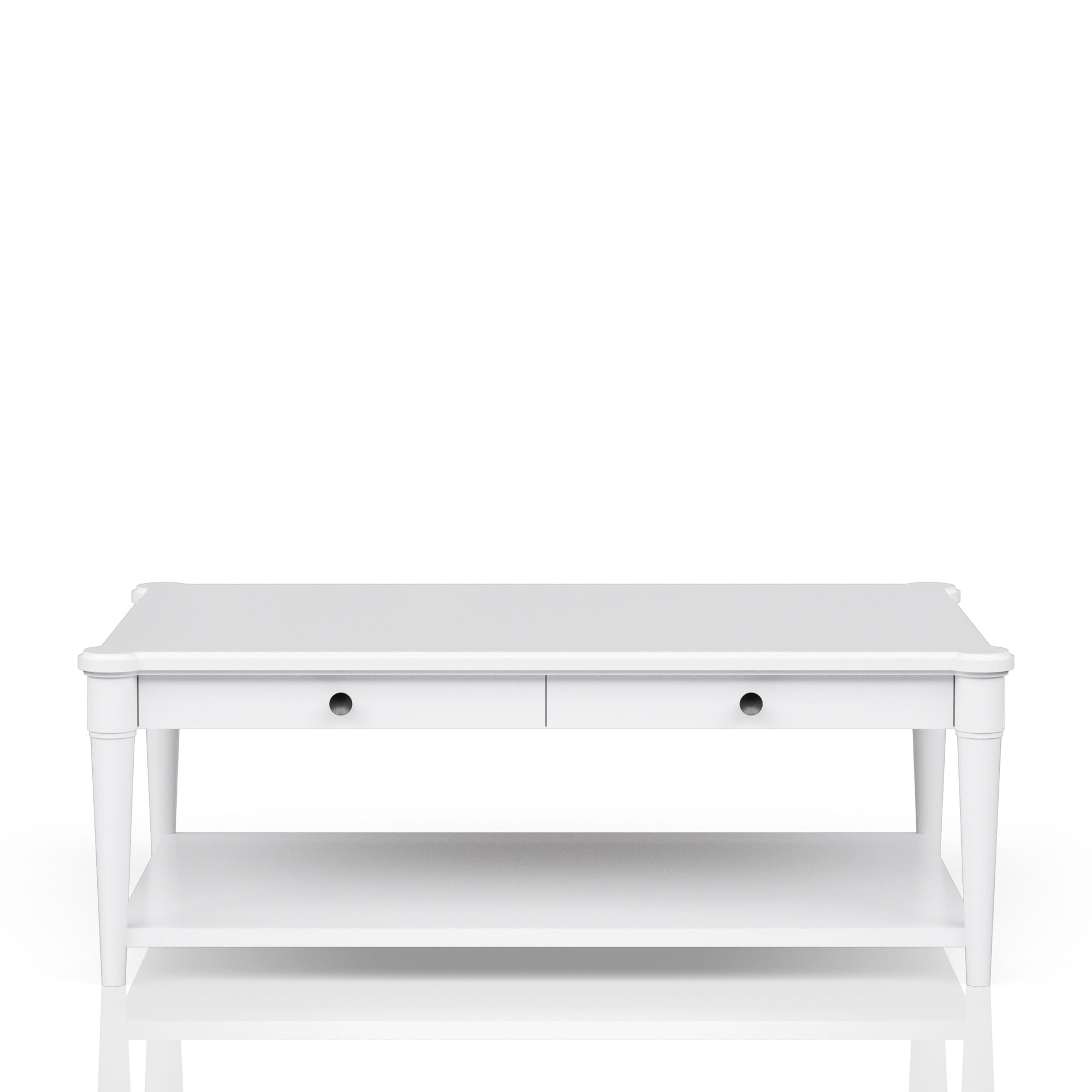 White Finished Cocktail Table With Two Storage Drawers and Casters