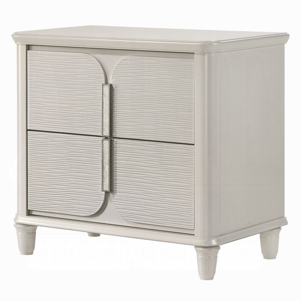 Pearl White Finish Luxury Glam Nightstand of 2-Drawers Wooden Bedroom Furniture 1pc