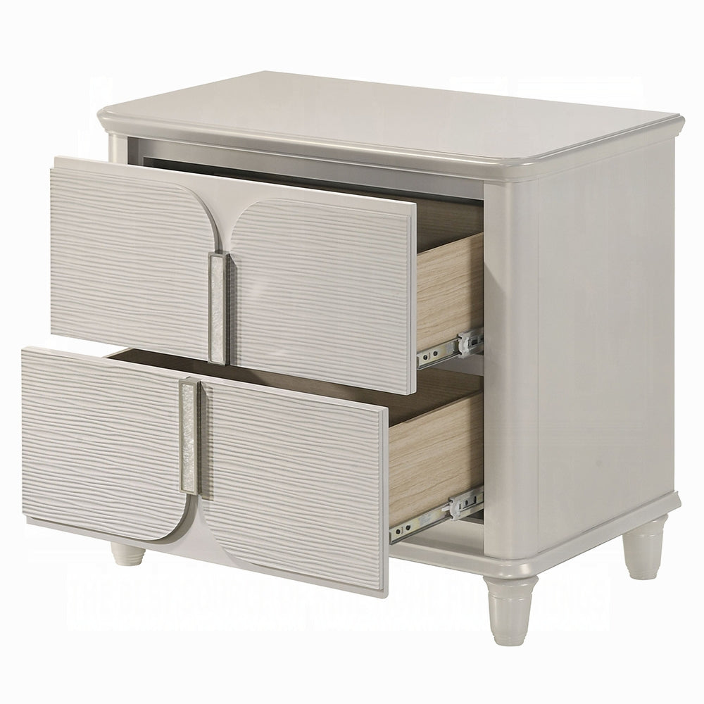 Pearl White Finish Luxury Glam Nightstand of 2-Drawers Wooden Bedroom Furniture 1pc
