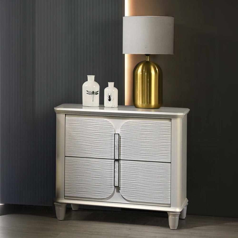Pearl White Finish Luxury Glam Nightstand of 2-Drawers Wooden Bedroom Furniture 1pc