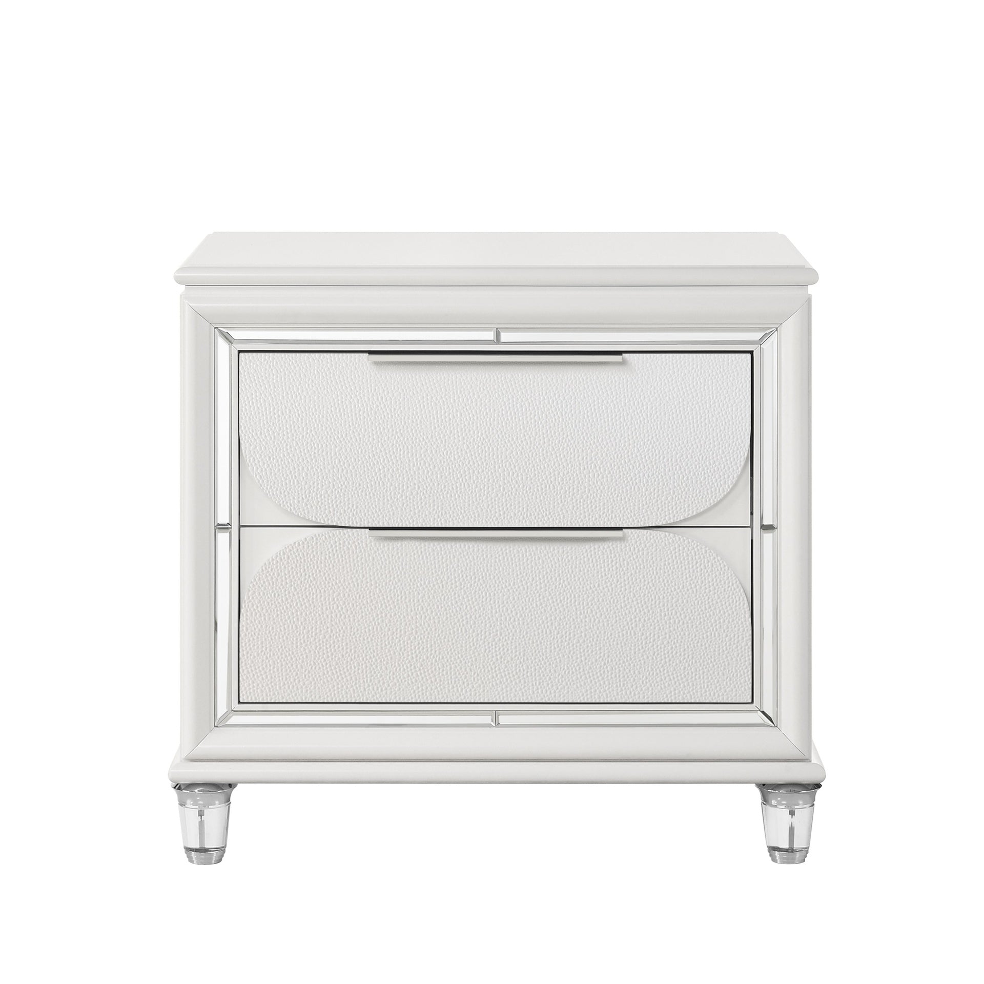Glamorous Pearl White Finish Nightstand with Drawers Storage Durable Acrylic Legs Wooden Modern Bedroom Furniture 1pc