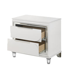 Glamorous Pearl White Finish Nightstand with Drawers Storage Durable Acrylic Legs Wooden Modern Bedroom Furniture 1pc