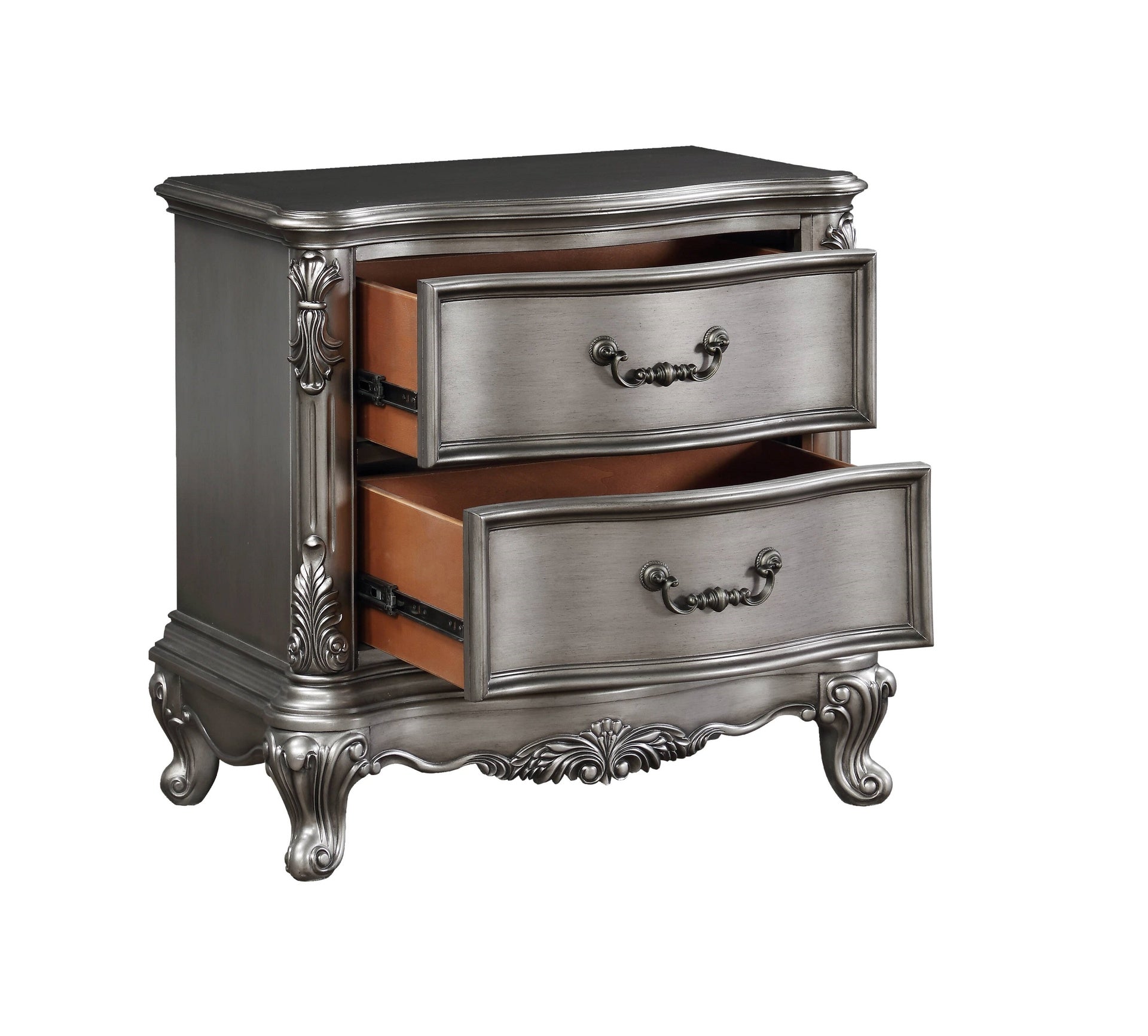 Traditional Vintage Bedroom 1pc Nightstand with 2 Drawers Antique Platinum Finish Wooden Furniture Classic Design