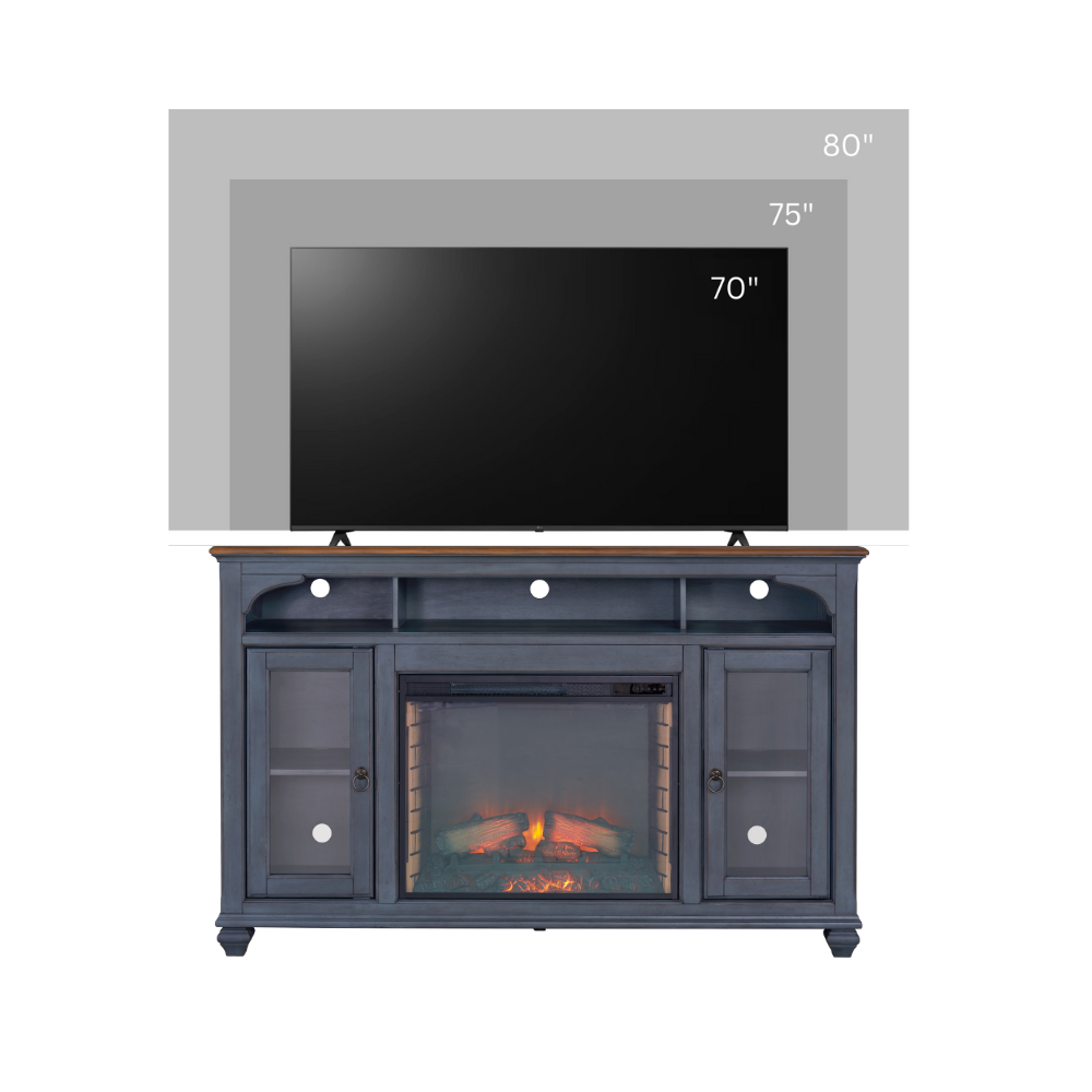 66 in Fireplace TV Stand for TVs up to 80 inches, Corduroy Blue Finish