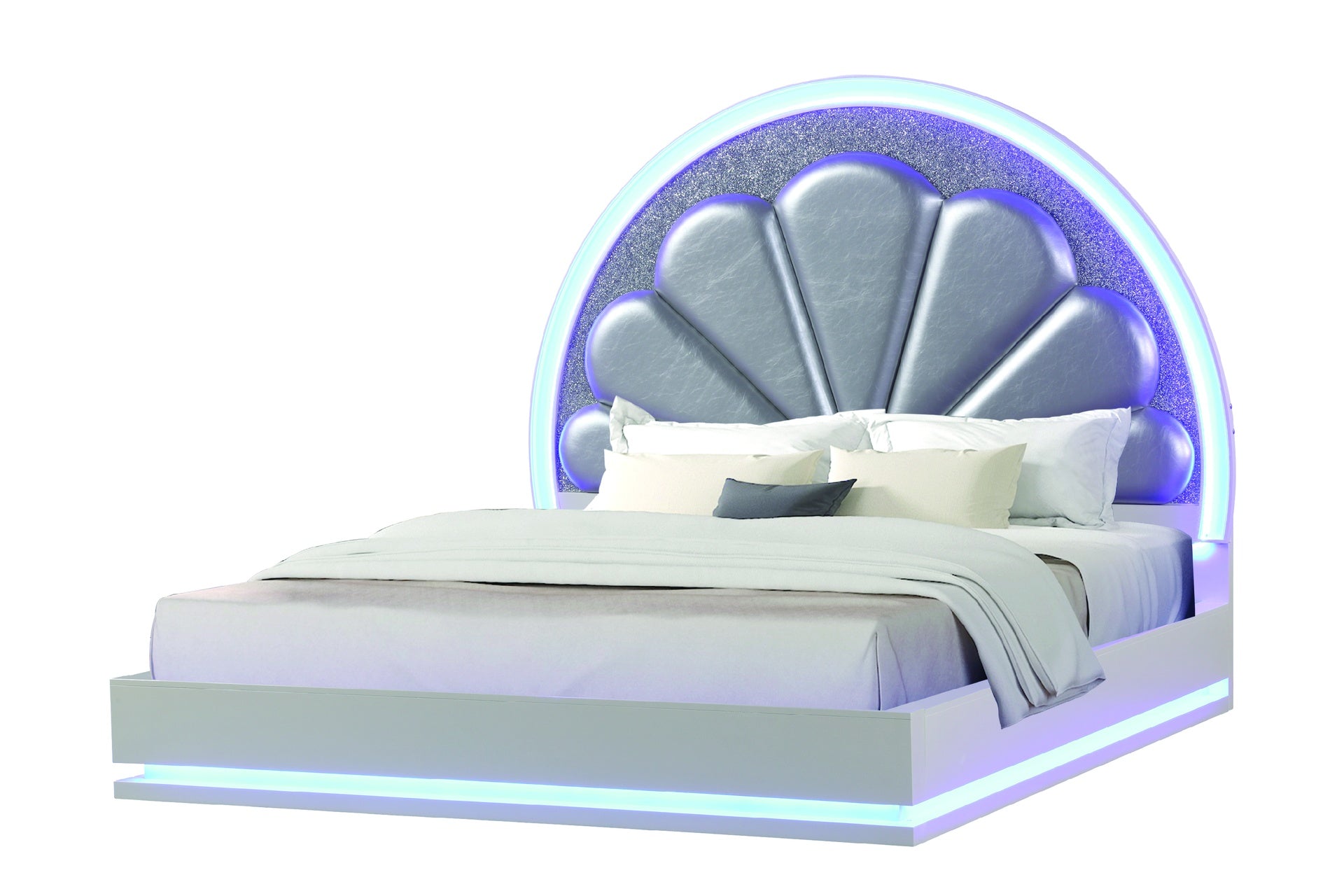 Queen Size LED Bed Made with Wood in Milky White