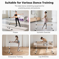 6FT White Solid Wood Ballet Barre With Adjustable Range Of 6.7-46 Inches For Dance Practice
