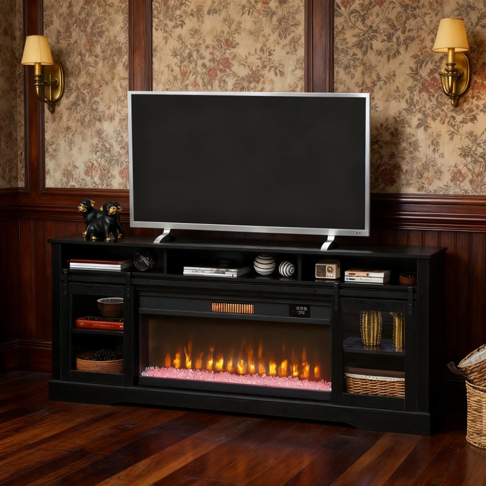 TV Console with Electric Fireplace, Open Storage and Side Cabinets