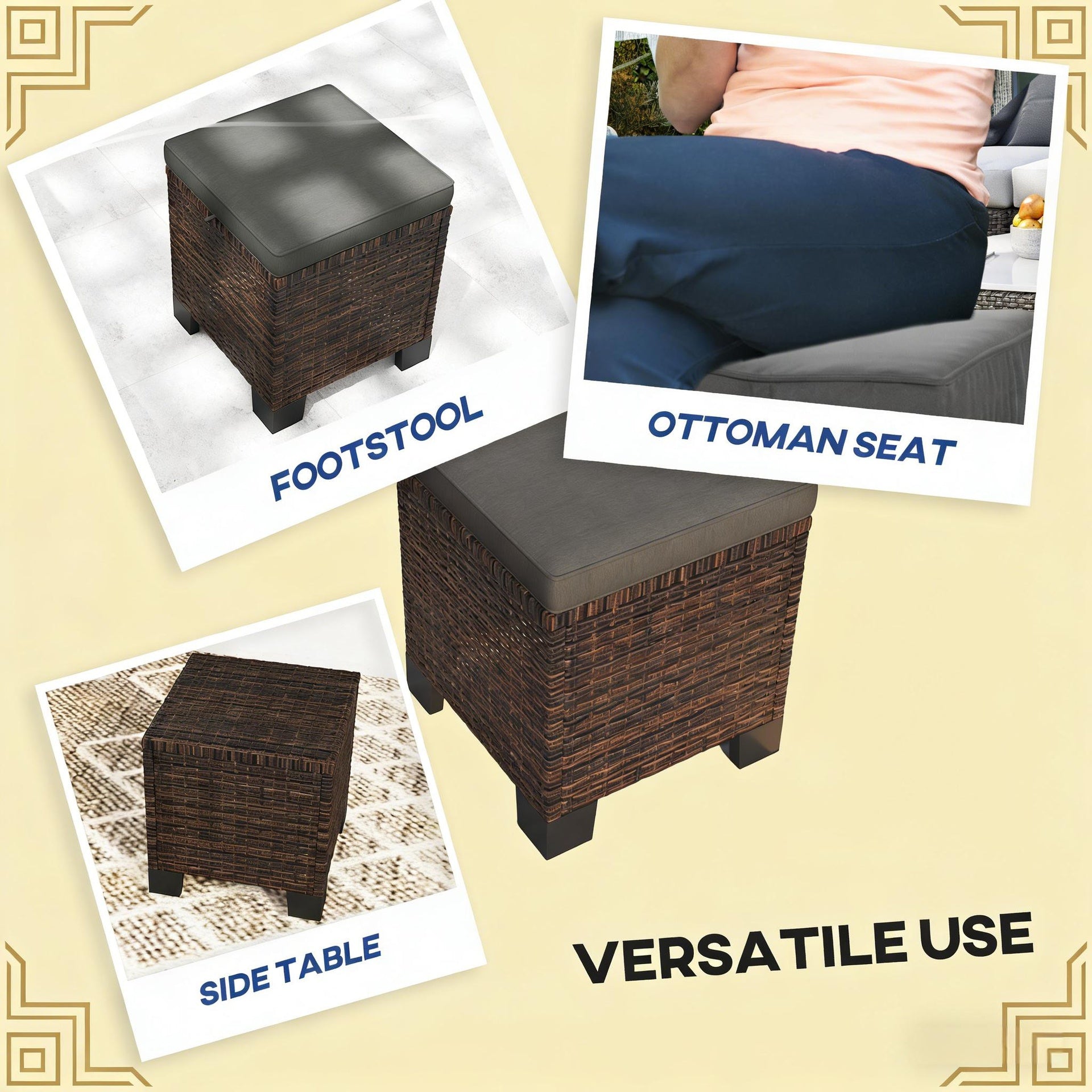 Ottoman Cubes Set of 2,Wicker Outdoor Ottomans