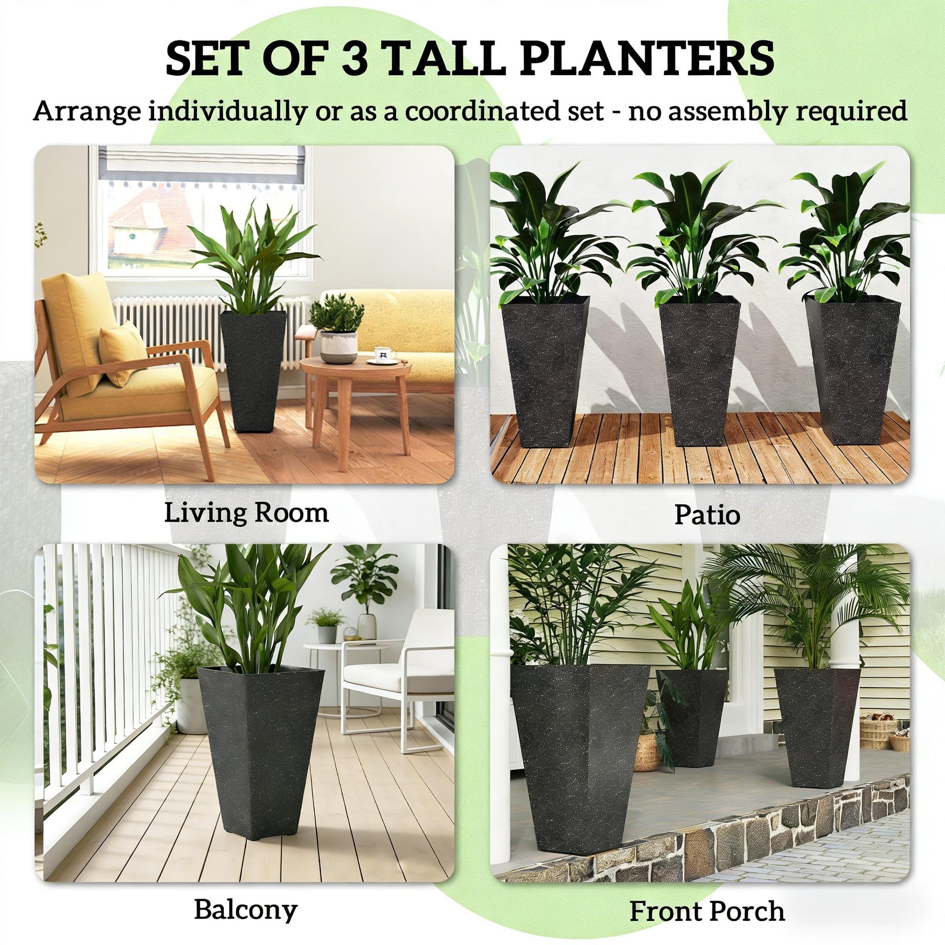 Stackable Taper Planters,Set of 3 Flower Pots,Tall Planters