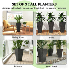 Stackable Taper Planters,Set of 3 Flower Pots,Tall Planters