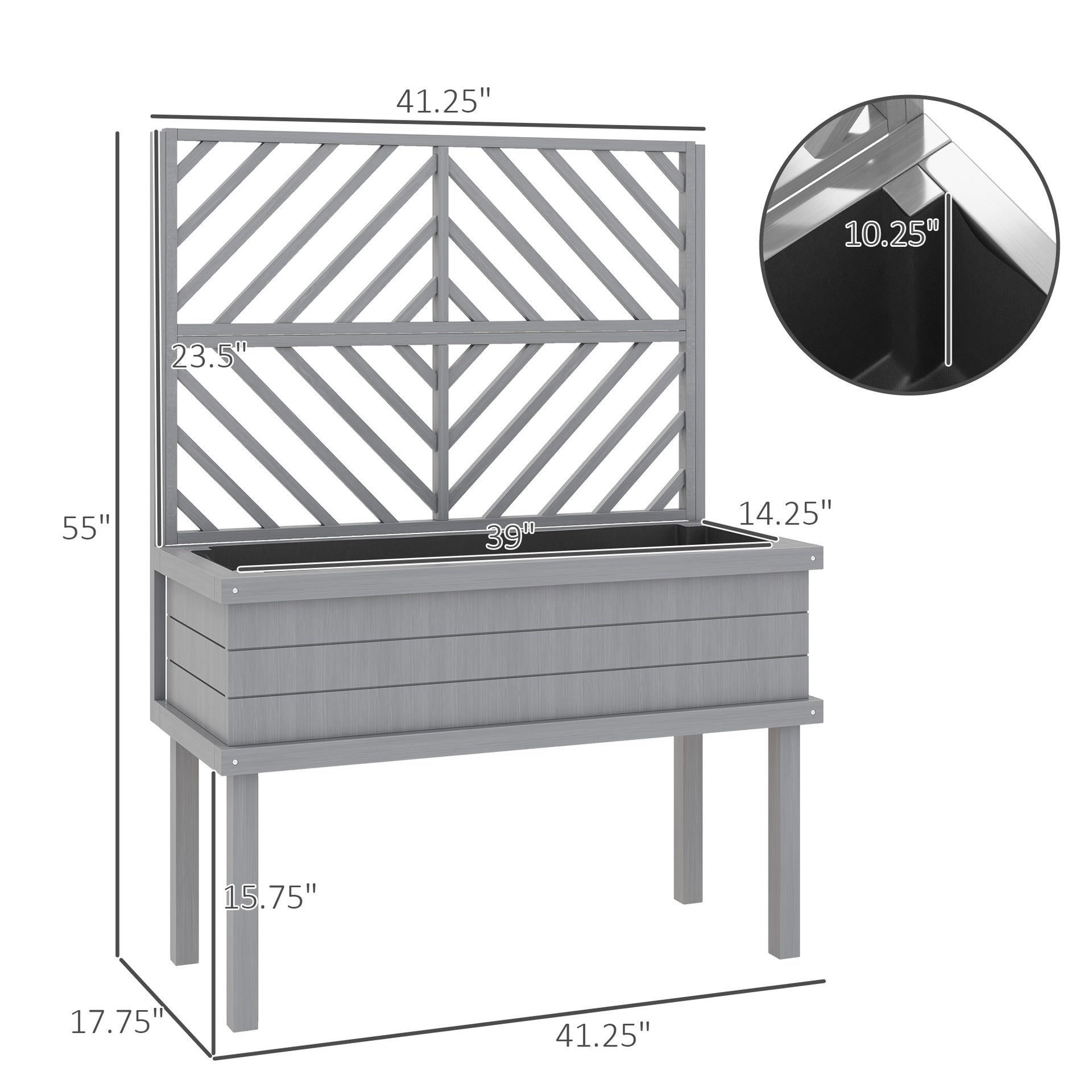 Spacious Raised Garden Bed,Elevated Wood Planter with Trellis for Climbing Plants,with Legs and Drainage Holes