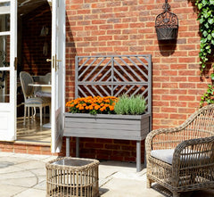 Spacious Raised Garden Bed,Elevated Wood Planter with Trellis for Climbing Plants,with Legs and Drainage Holes