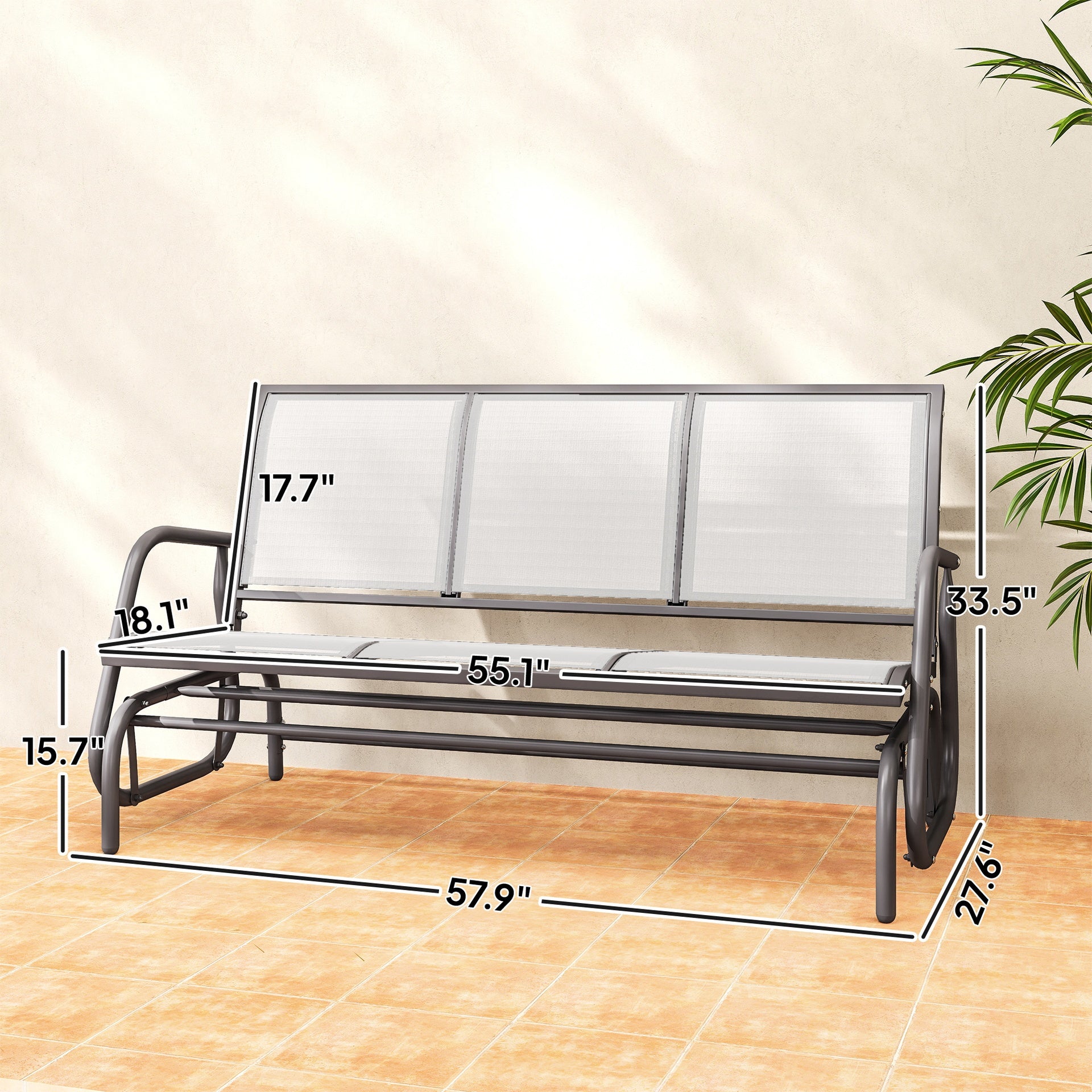 Porch Glider Swing with 3 Seats,3-Person Outdoor Patio Glider Bench,Breathable Mesh Fabric, Metal Frame