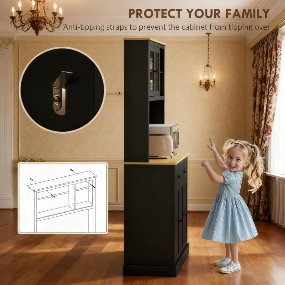71" Tall Freestanding Kitchen Cabinet Black