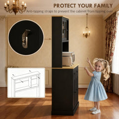 71" Tall Freestanding Kitchen Cabinet Black