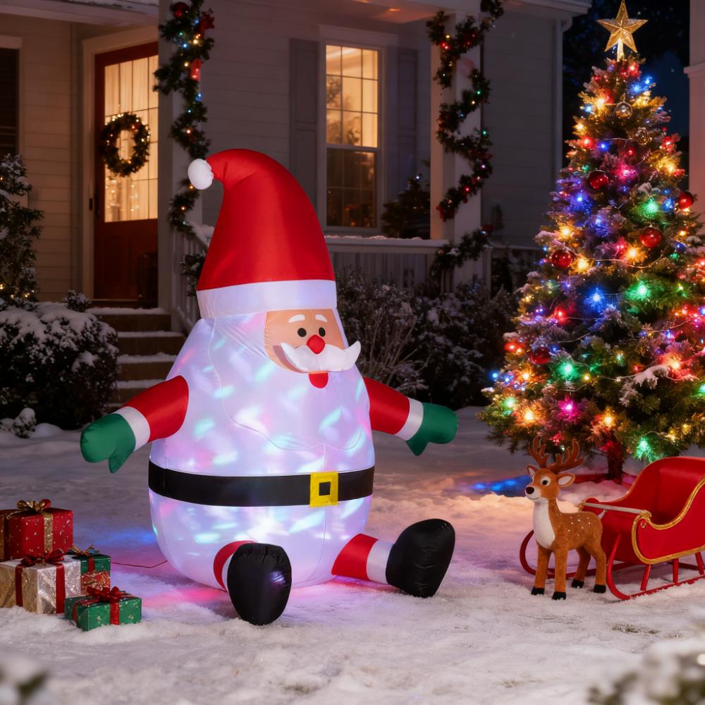 Christmas Outdoor Yard Display, Inflatable Christmas Santa Claus with Rotating Magic Ball Light
