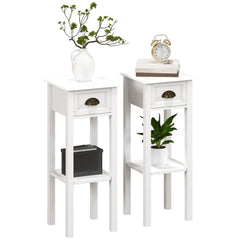 2-Tier Side Tables Set End Tables with Drawer and Shelf