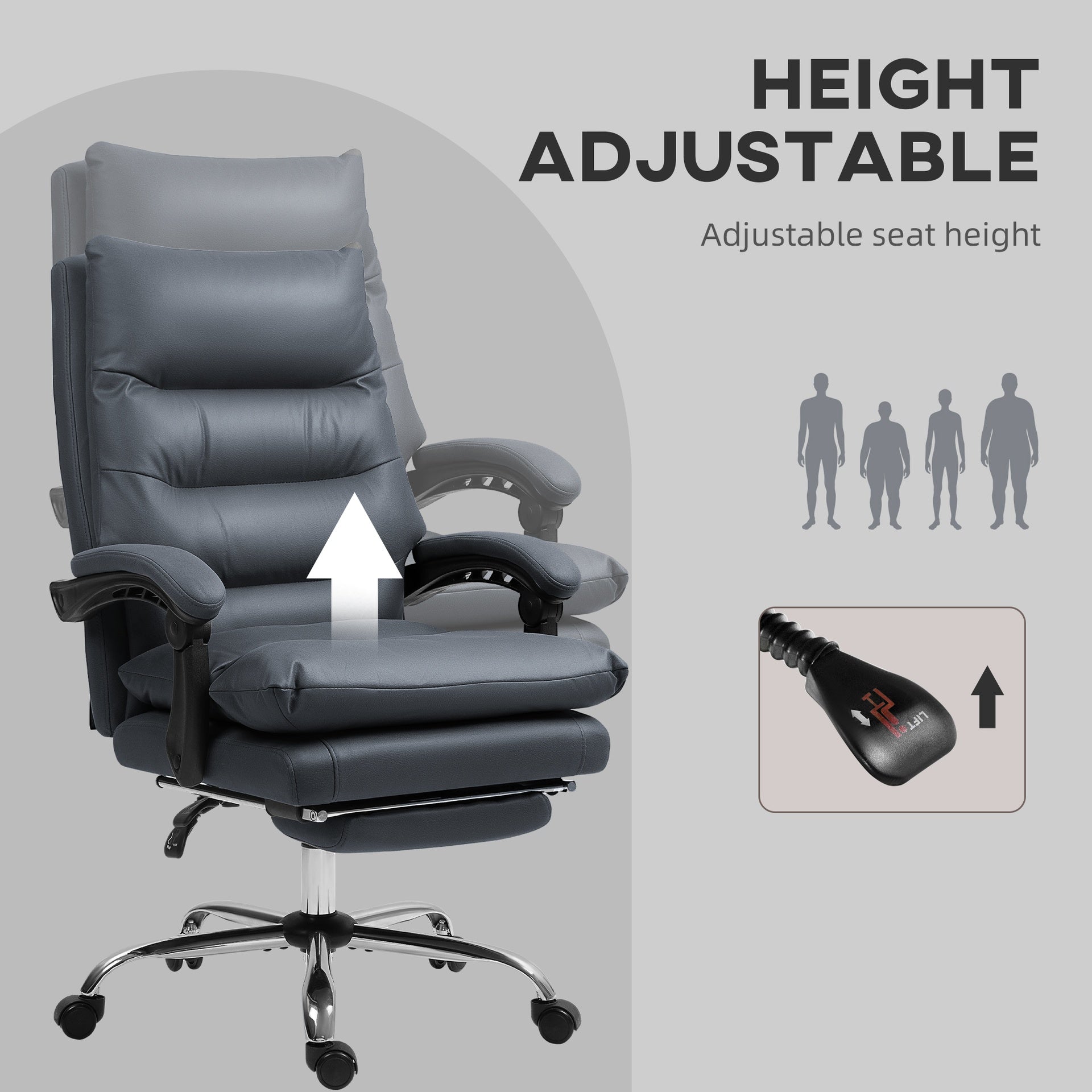 Microfibre Massage Office Chair, Heated Reclining Chair with Footrest, Dark Gray