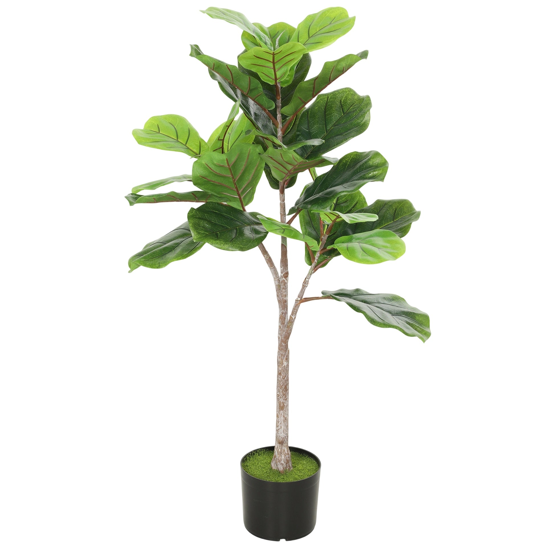 3.58 ft Artificial Fiddle Leaf Fig Tree,  Potted Plant with Flocked Soil for Home Office Decor, Green
