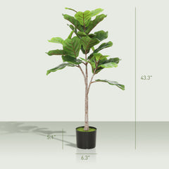 3.58 ft Artificial Fiddle Leaf Fig Tree,  Potted Plant with Flocked Soil for Home Office Decor, Green