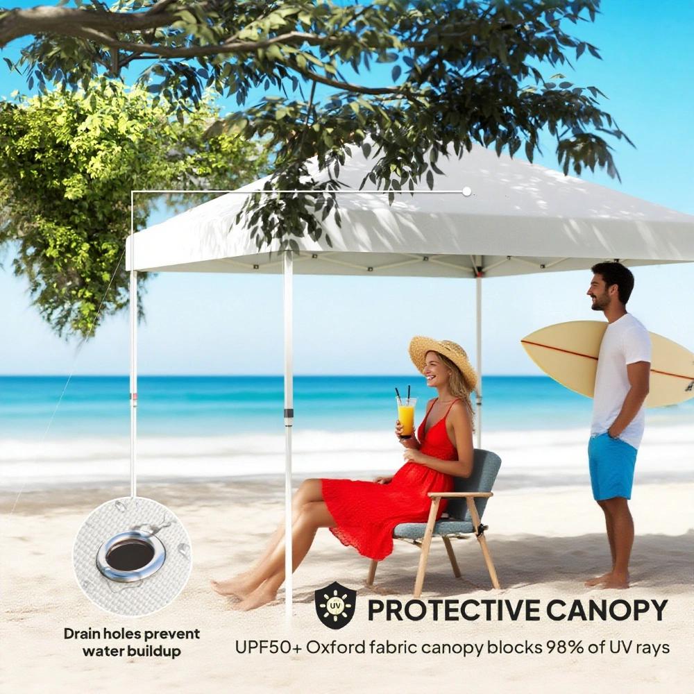 10x 10 ft party tent w/ Sidewall with  Height Adjustable Instant Sun Shelter w/ Storage Pockets, White