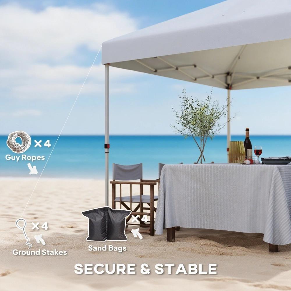 10x 10 ft party tent w/ Sidewall with  Height Adjustable Instant Sun Shelter w/ Storage Pockets, White