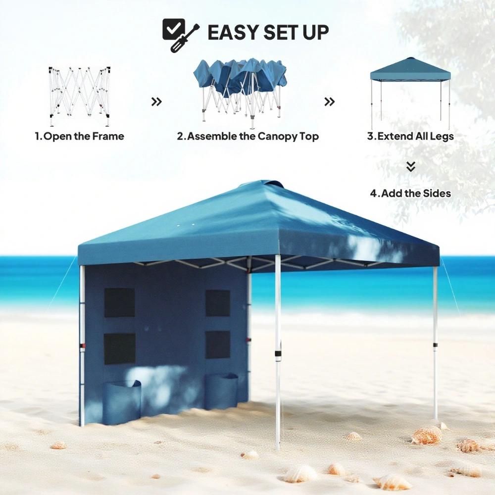 10x 10 ft party tent w/ Sidewall with  Height Adjustable Instant Sun Shelter w/ Storage Pockets, Blue