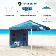 10x 10 ft party tent w/ Sidewall with  Height Adjustable Instant Sun Shelter w/ Storage Pockets, Blue