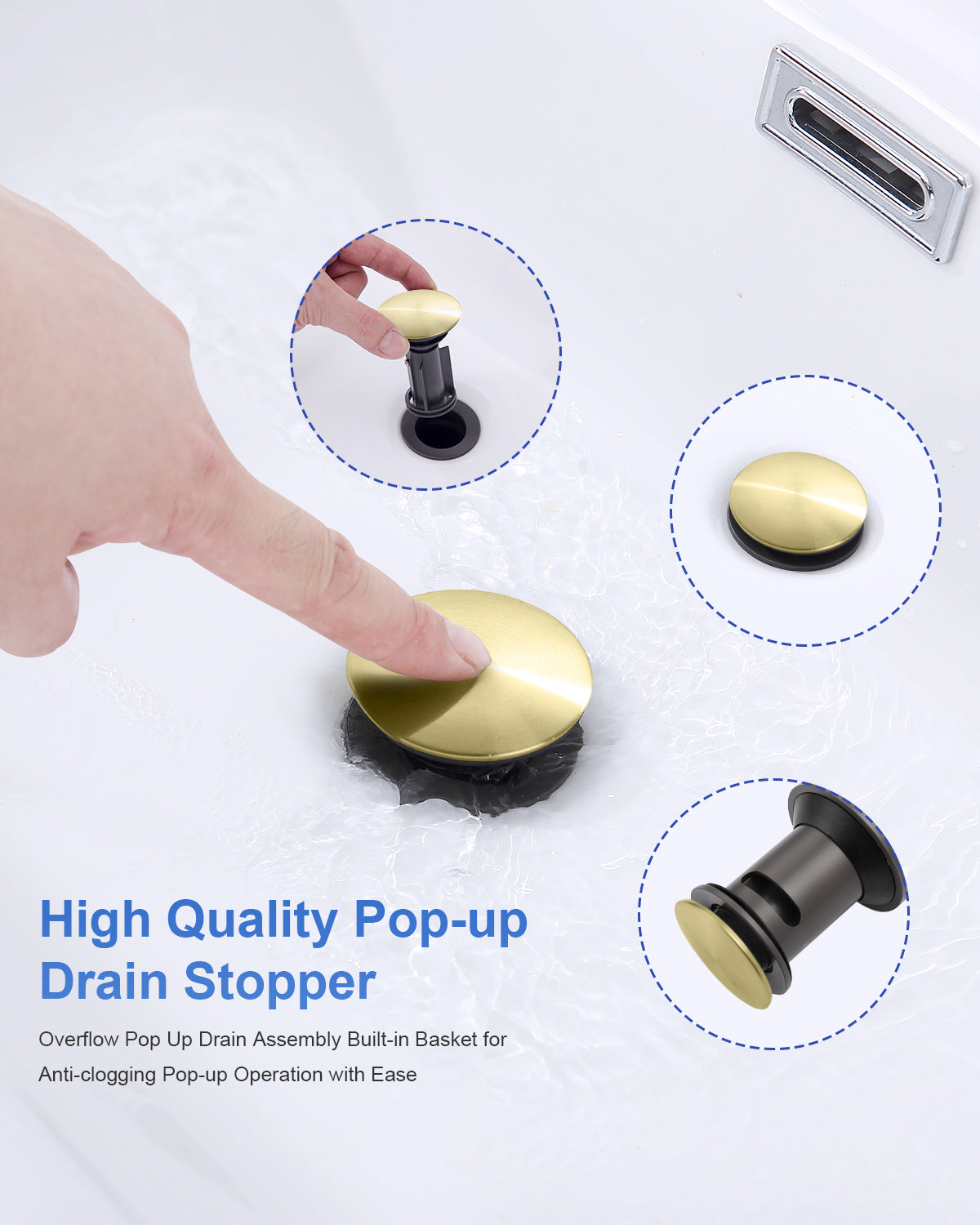Bathroom Faucet Brushed Gold with Pop-up Drain & Supply Hoses 2-Handle 360 Degree High Arc Swivel Spout Centerset 4 Inch Vanity Sink Faucet