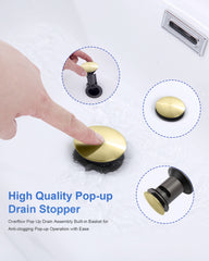 Bathroom Faucet Brushed Gold with Pop-up Drain & Supply Hoses 2-Handle 360 Degree High Arc Swivel Spout Centerset 4 Inch Vanity Sink Faucet
