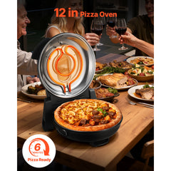 Pizza Oven, 12 in Electric Pizza Maker, 1200W Electric Pizzas Cooker with Cordierite Stone, 5-Mode Temperature Control, Viewing Window for Precise Cooking, Heats up to 788 ˚F, for Home (Black)