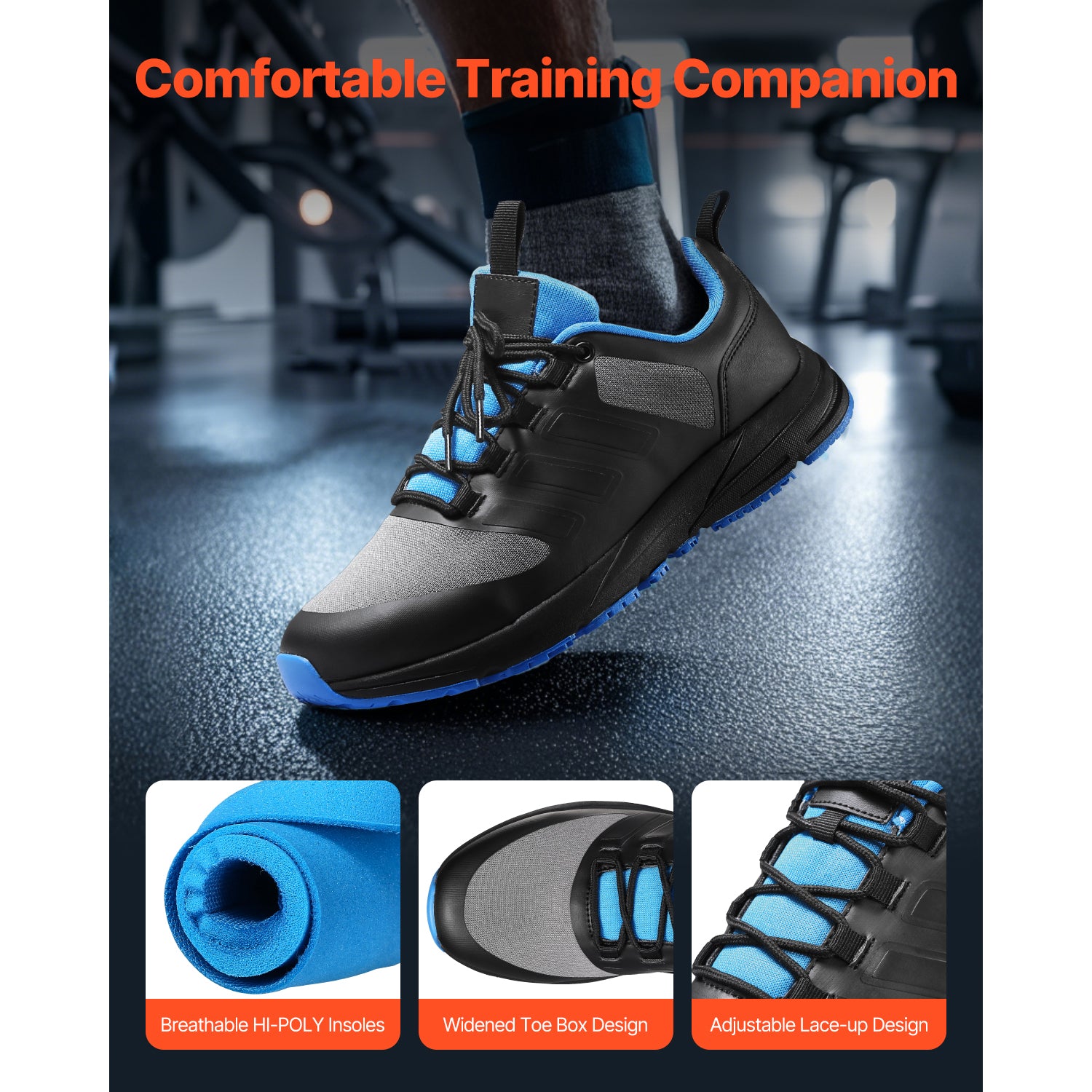 Cross Training Shoes M Width Sneakers US Size 8 Wide Toe Box Shoes Black
